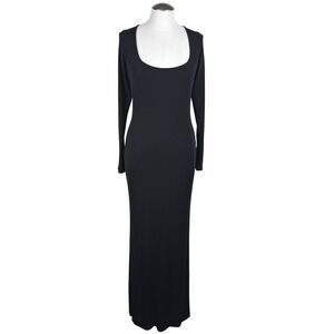 SKIMS Women's Black‎ Ribbed Long Sleeve Stretch Maxi Dress Square Neck Size XL